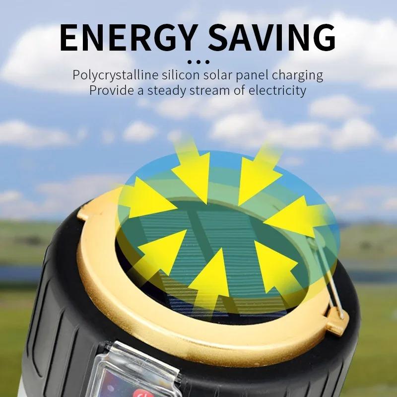 Światło Kempingowe LED Solarne i Ładowane przez USB Żarówka Wysokiej Mocy Lampa Namiotowa Zewnętrzna Przenośna Latarnia Światła Awaryjne Do Grilla Wędrówek