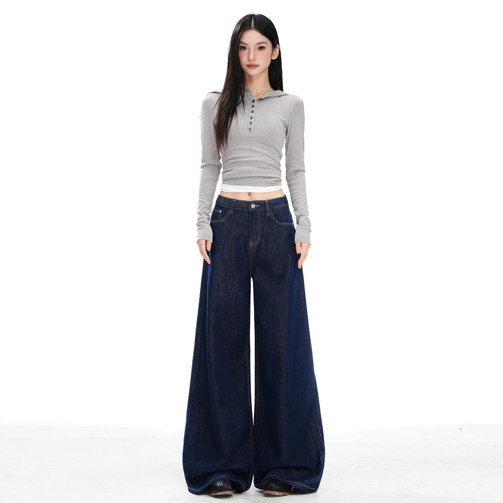 American Retro | Non-fading Denim | Loose Wide Legs | Drape Floor Jeans for Women