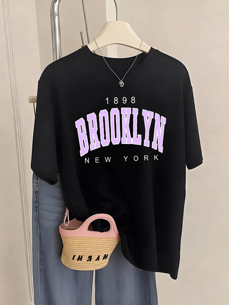 Brooklyn New York Letter Printed TShirts Women Basics Soft Short Sleeve Tops ONeck Loose T Shirts Summer Casual Womans Clothes