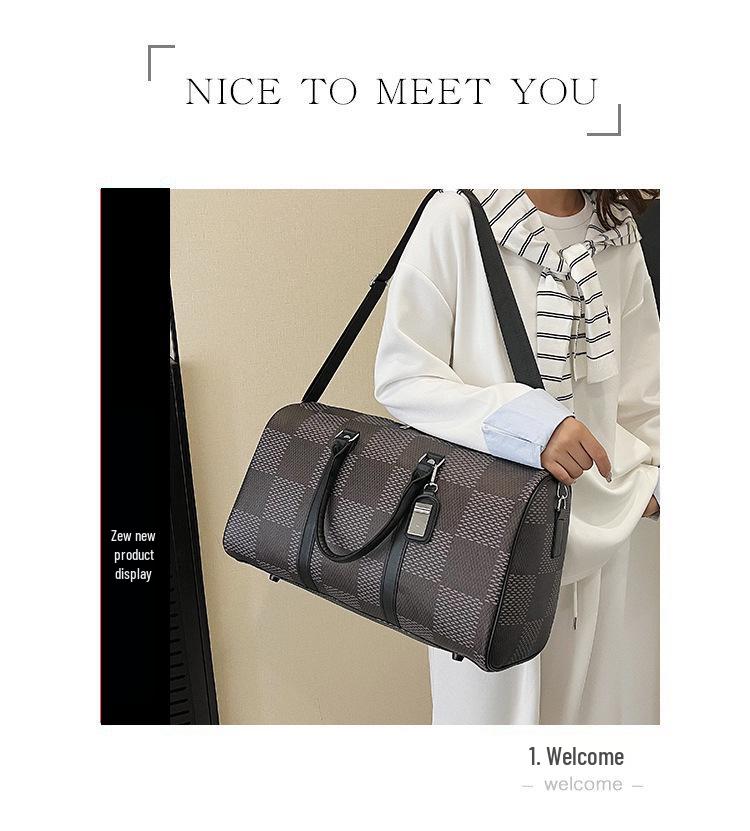 Checkered Leather Water-Resistant Crossbody Travel & Gym Bag Pillow Bag