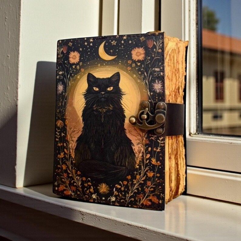 Cat Leather Journal: Vintage Handmade Grimoire, Blank Book of Shadows
