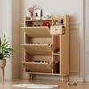 Free Standing Shoe Cabinet with 3 Tilt Doors 1 Drawer Wood Handles Solid Legs Space Saving No Burrs Small Closed Style Shoe Organizer Furniture