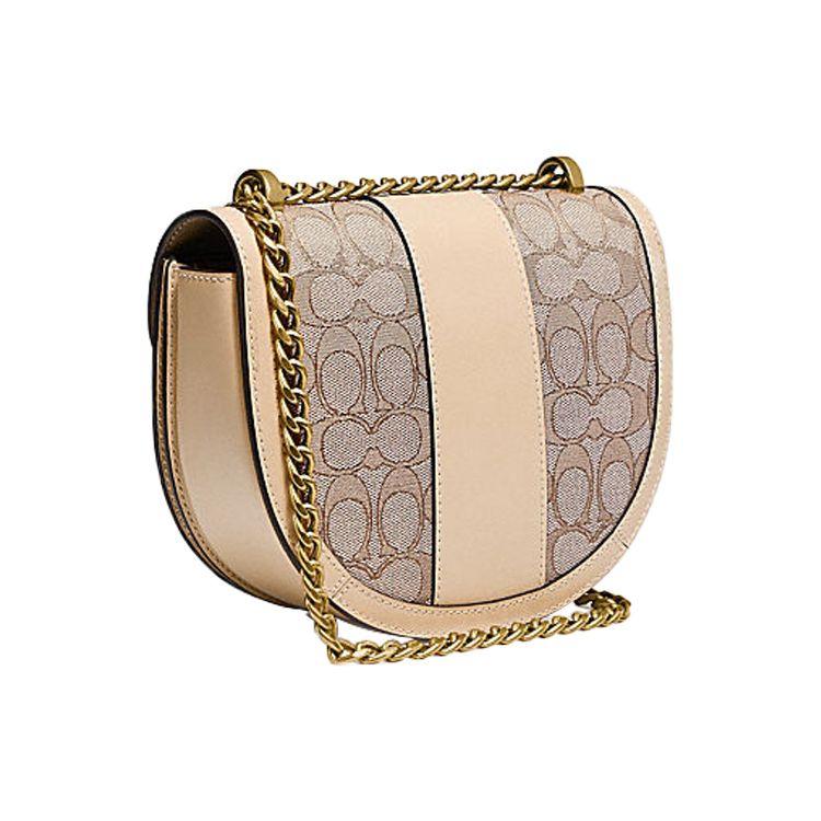 Coach Alie 20 Chain Monogram Canvas And Leather Saddle Bag Women Shoulder Bag Khaki White C3464-B4SHG