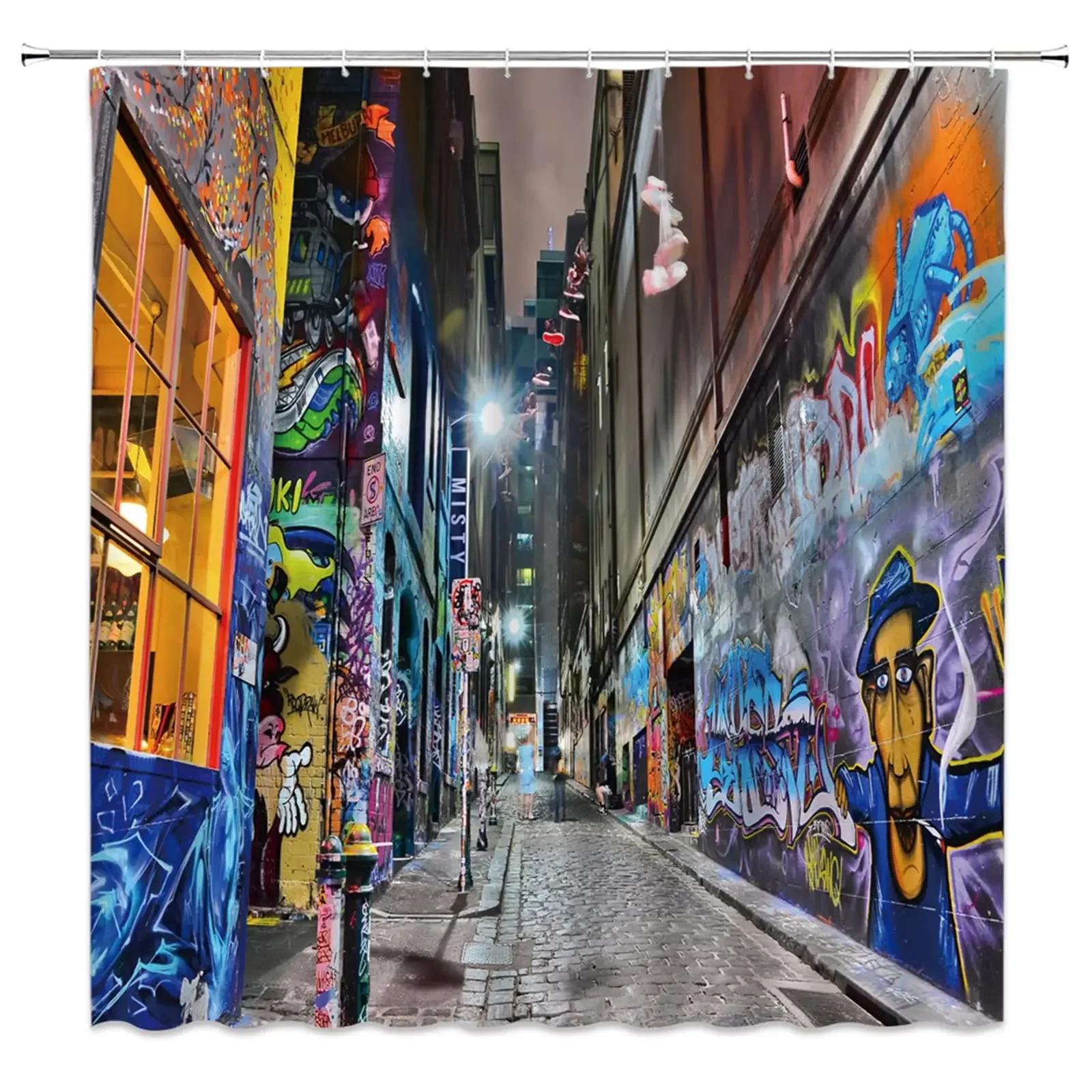 

Colorful Graffiti Shower Curtain Abstract Art Home Creative Bathroom Curtains Decor Polyester Fabric Quick Drying Set With Hooks W60H190(CM)-1 Pcs