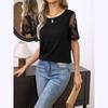 Women's Summer T-shirt Elegant Knit Spell Lace Round Neck Loose Mesh Splicing Short Sleeve Top