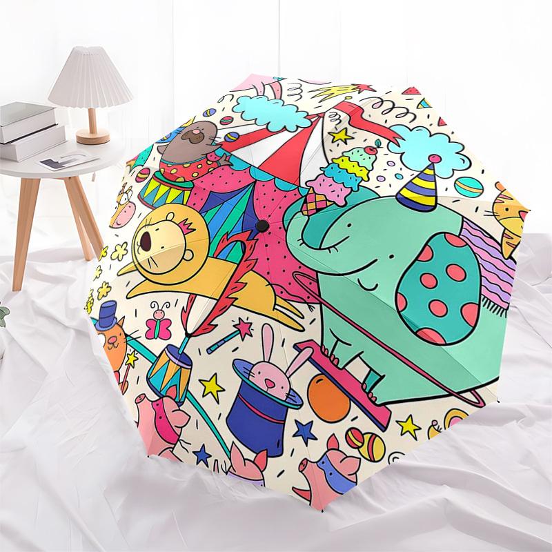 1pc Circus Animal Outdoor Umbrella - Automatic Opening/Closing, Portable 3-Fold Design, 8-Rib Iron Frame, Festival Gift for Fans, Travelers, Dail