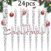 24pcs Christmas Icicle Ornaments for Christmas Tree Hanging Acrylic Crystal Christmas Ornaments 5.1"/ 13cm Clear Plastic Icicles