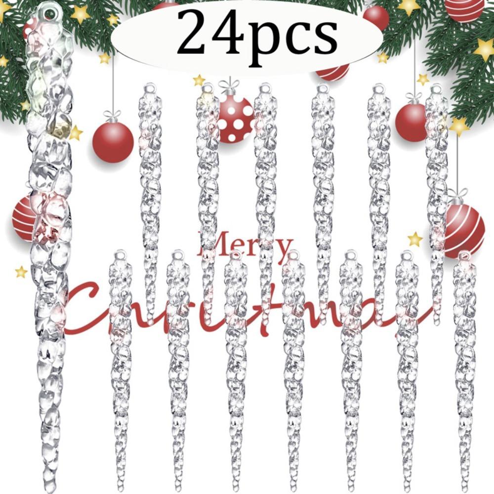 24pcs Christmas Icicle Ornaments for Christmas Tree Hanging Acrylic Crystal Christmas Ornaments 5.1"/ 13cm Clear Plastic Icicles