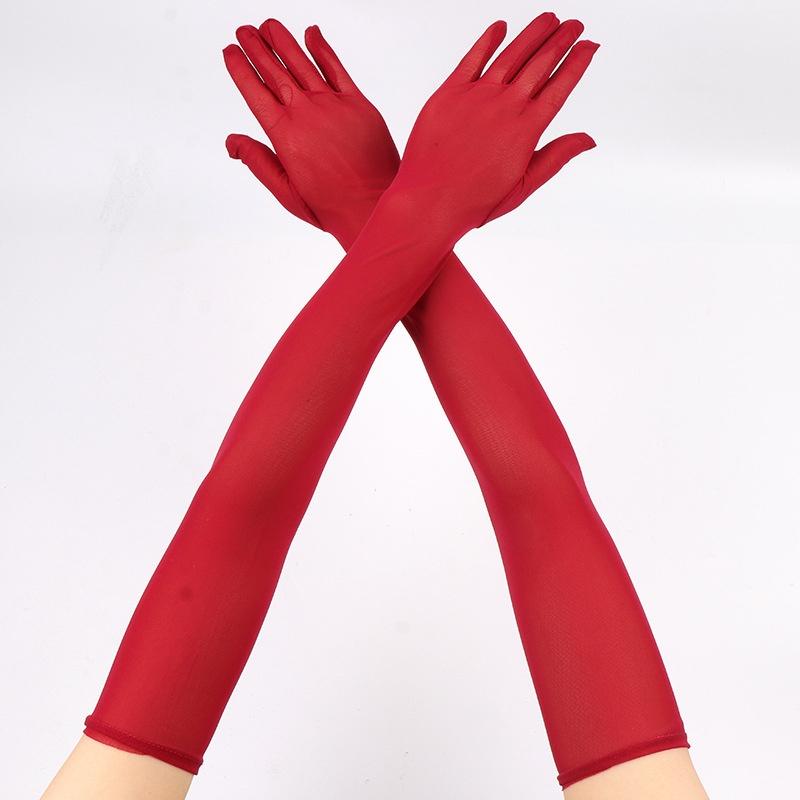 55CM Sexy Lace Thin Hollow Transparent Long Gloves Breathable Net Yarn Women Man Stage Performance Party Cosplay Elasticity