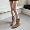 Sheepskin Version~ Korean Niche Round Head Inner Heightening Stacking Boots Western Cowboy Boots Women's Autumn and Winter Short Boots Thin Boots