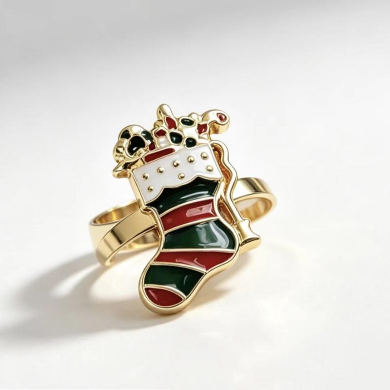 Christmas Napkin Rings Xmas Tree Snowflake Deer Nutcracker Napkin Holder Metal Napkin Buckle For Christmas Party Table Decor