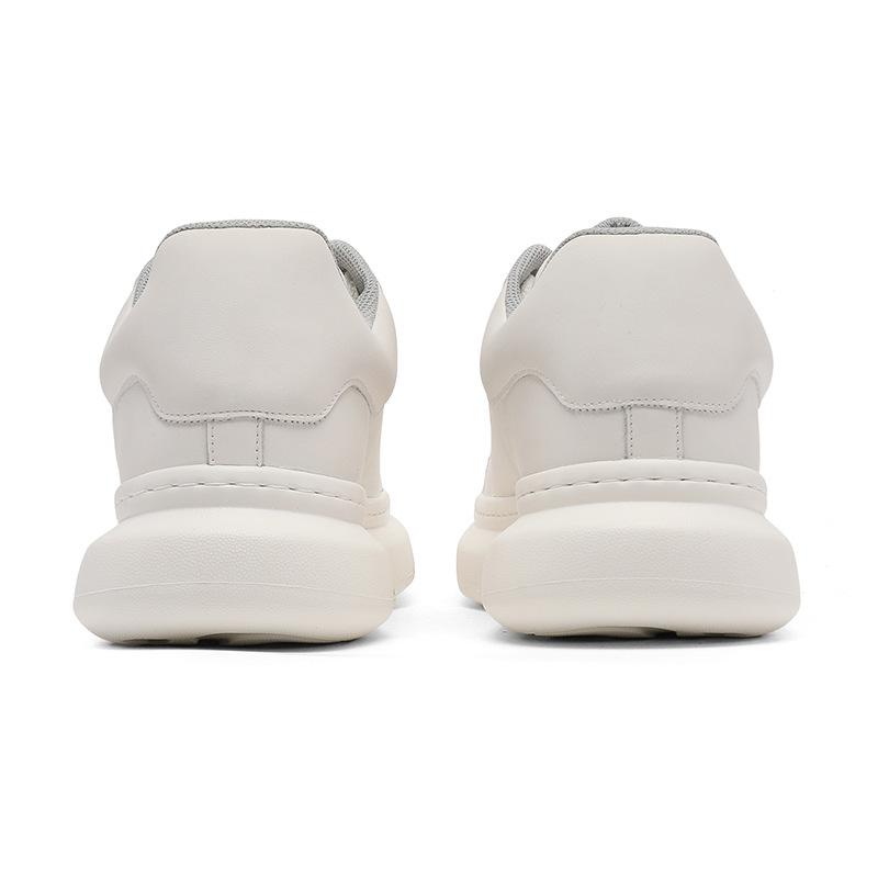 Men'S Platform White Skate Shoes, Minimalist Solid Color Invisible Height Boost Sneakers, Trendy Versatile Casual Sports Bread Shoes