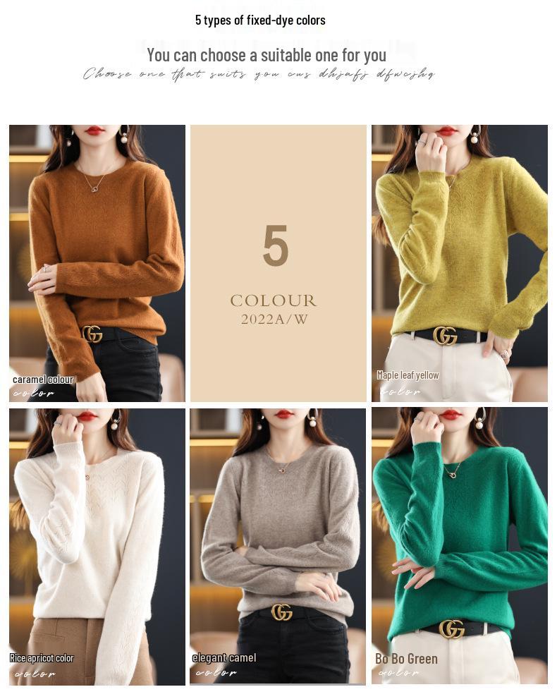 Women's Pure Wool Hollow Knit Round Neck Sweater - Stylish Autumn & Winter Pullover