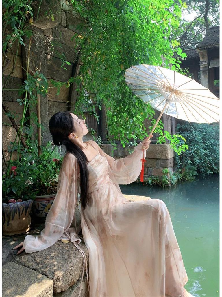 Nové čínske tušové šaty so zaväzovaním za krk - Zenová súprava na cestovanie do Yunnanu