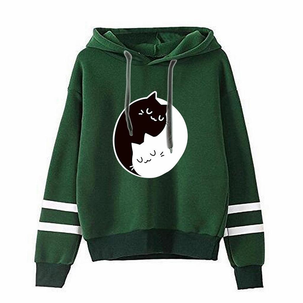 Women's  New Cat Loose Hooded Printed Pullover Long Sleeve Top