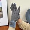 Women's Velvet Outdoor Cycling Bow Warm Gloves Windproof and Cold-proof Touch Screen Gloves