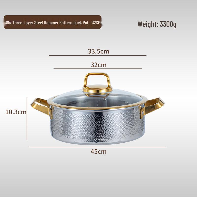 304 Edelstahl Doppelgriff Gehämmert Trennwand Hot Pot für Induktions- & Gasherde.