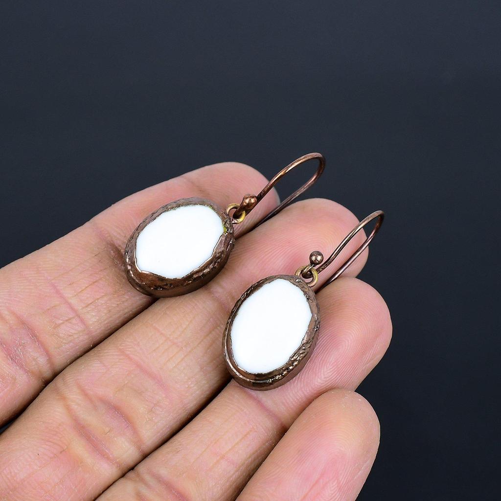 White Coral Copper Electroformed Earrings, Handmade Gemstone Earrings Jewelry, Gifts For Wife Brand New Earrings