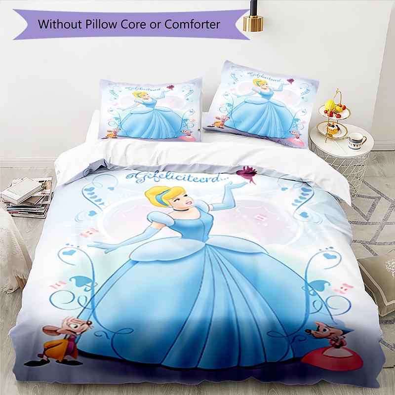 

3pc Cinderella and Snow White Cartoon Children s Duvet Cover Set - Super soft (1*Duvet Cover + 2*Pillowcase, Without Core) 135x200cm