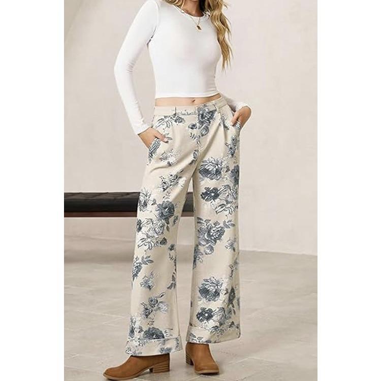 Women's High Waist Floral Print Wide Leg Pants