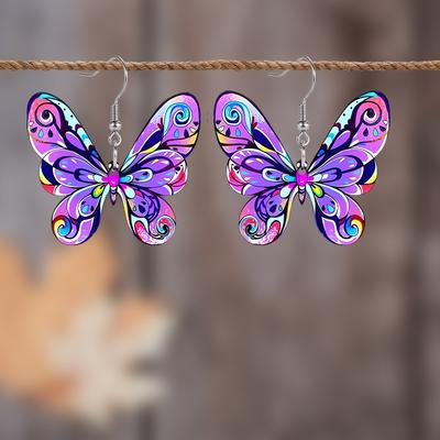 2D Flat Purple Colorful Butterfly Acrylic Earrings Elegant Fashion Earrings for Wedding Festival Party Christmas and Daily Trendy Female Earrings