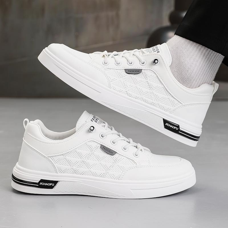 Fashion Men Vulcanized Shoe Men's White Fashion Shoes Autumn Casual Trendy All-match Flat Lace-up Sneaker Breathable Anti-slip New Style
