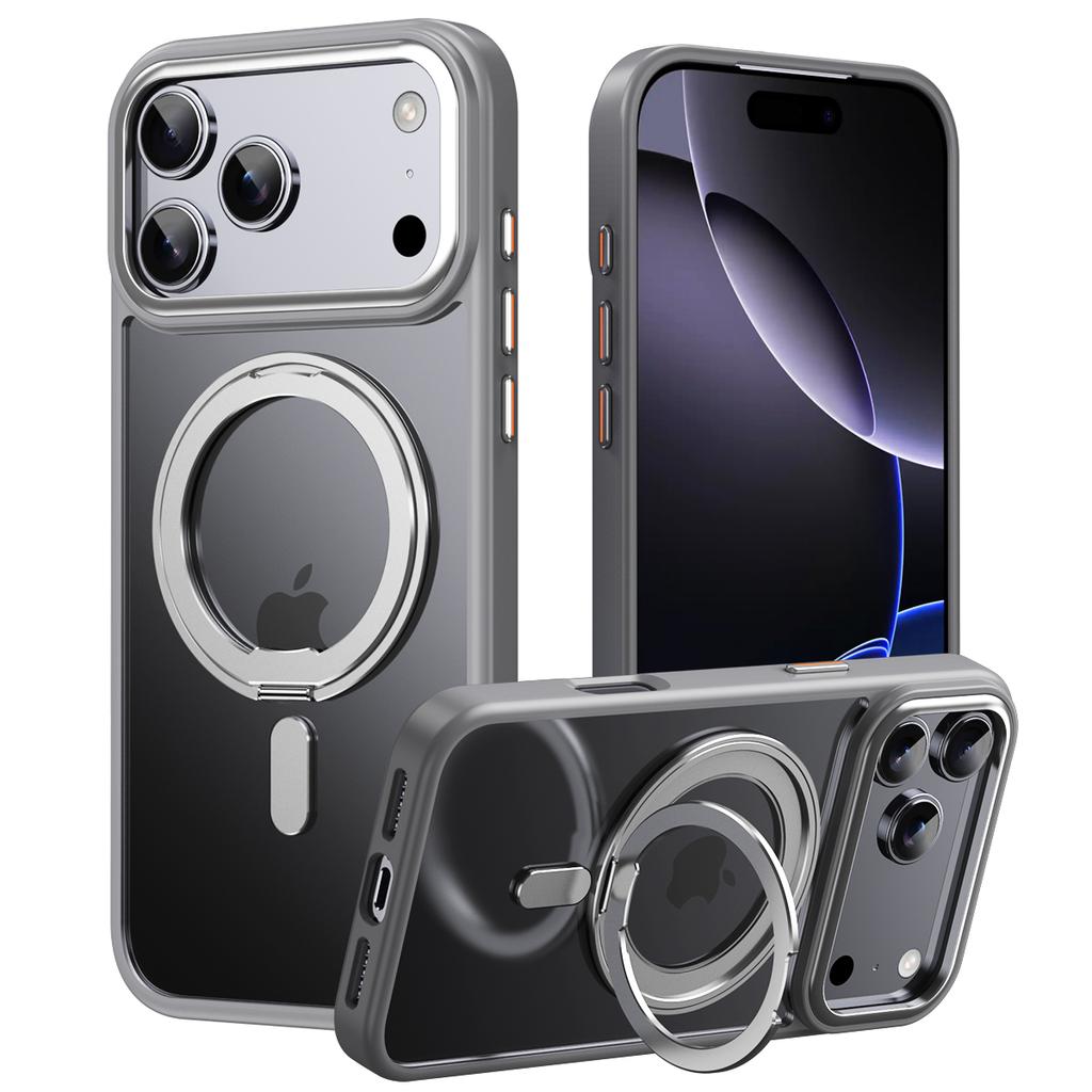 360 Rotating Bracket Transparent Magnetic Case for IPhone 17 Pro Max 16 Plus 15 14 13 12 11 Comfortable Grip Shockproof Cover