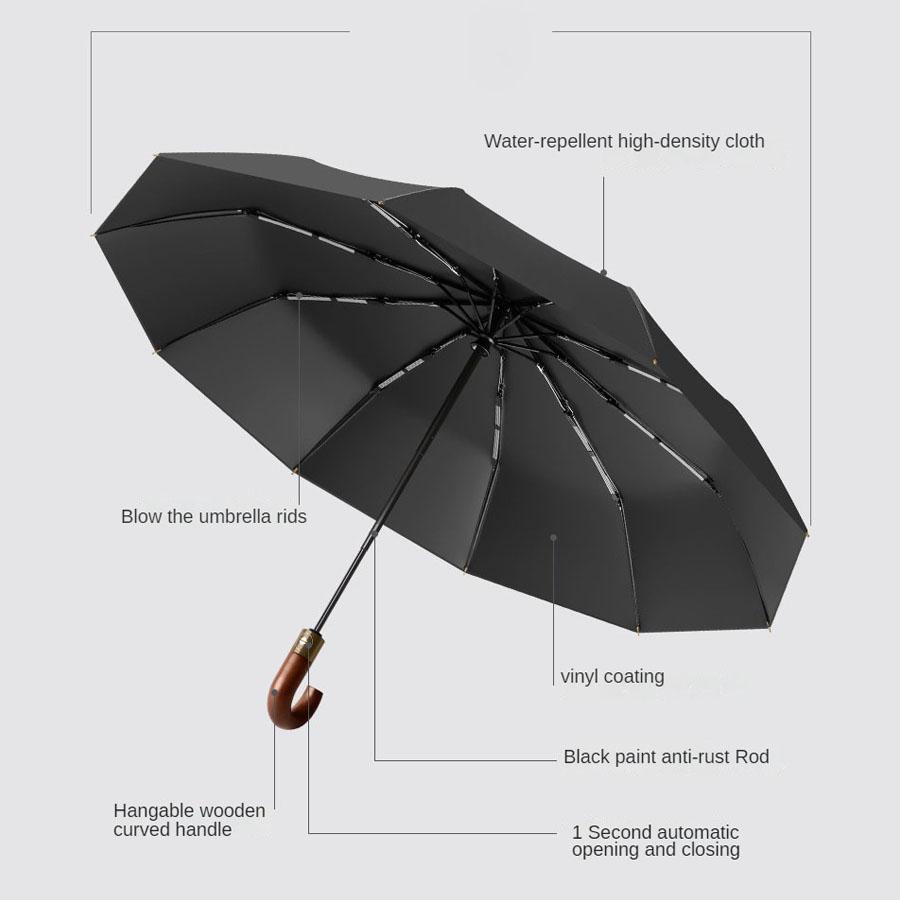 Windproof UV Protection Casual Folding UPF50+automatic Umbrella Handle Curved Handle Design, Stylish Design Compact Sun and Rain