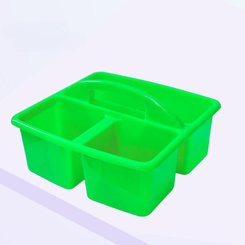 1/4pcs Stackable Thick Plastic Storage Boxes with Handles, 3 Compartments - Multi-Purpose Organizer for Classroom Supplies
