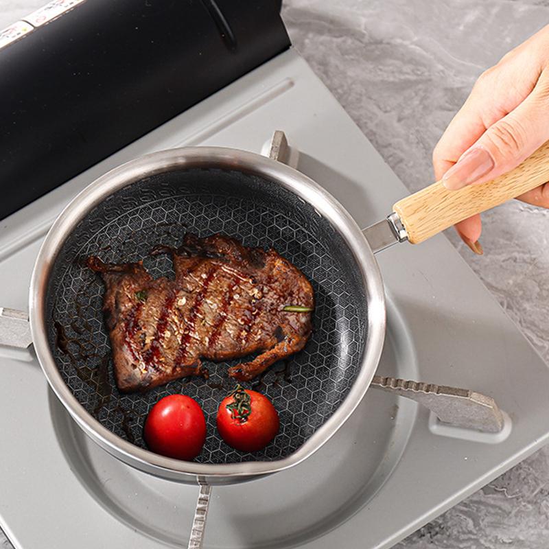 Portable Stainless Steel Non-Stick Pan Uncoated Non-stick Surface Frying Pan Grill Omelette Non-stick Pan Outdoor Camping