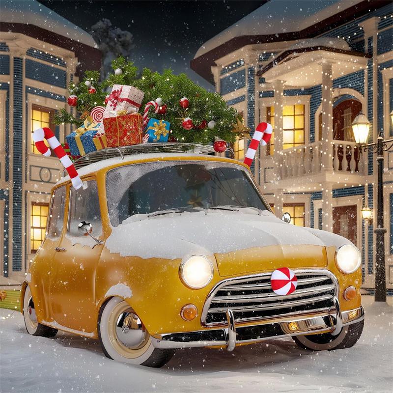 Christmas Car Accessories Reindeer Antlers Nose Set Candy Cane Design Easy Install Durable Fabric Car Decoration For Xmas