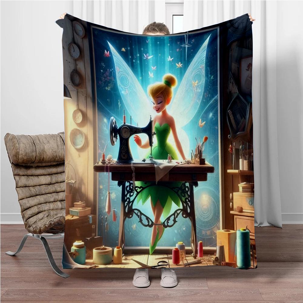 Disney Cartoon Tinker Bell Flannel Blanket Warm Soft Throw Thick Picnic Blankets for Bed Bedspread Sofa Decor Kids Boy Girl Gift