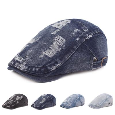 Denim Cap Women's Front Cap Ripped Beret Vintage Make Old Hats Men's and Women's Visor Hats
