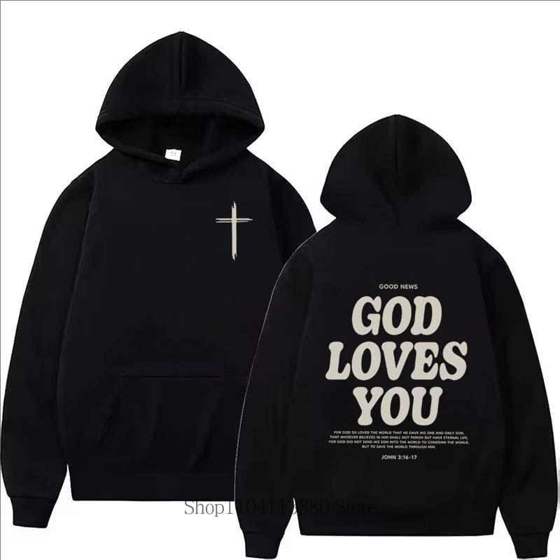 God Loves You Printed Hoodie Men Clothing Casual Fashion Streetwear Y2K Pullover Women Fleece O-Neck Long Sleeve Sweatshirts