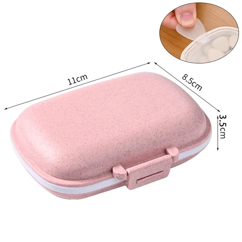 Mini Portable 6 Grids Pill Box Travel Medicine Organizer Container Wheat Sealed Tablets Storage Dispenser Box for Medicines