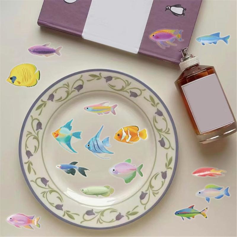50 Sheets Fish Sticker Reward Sticker Scrapbooking Sticker Ocean Decal Sticker Sea Animal Sticker for Phone Laptop
