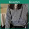 Women Casual Retro Sweater Cardigan Grey Solid Loose Pockets Single Breasted Vneck Trendy Allmatch Jumper Female Tops Outwear