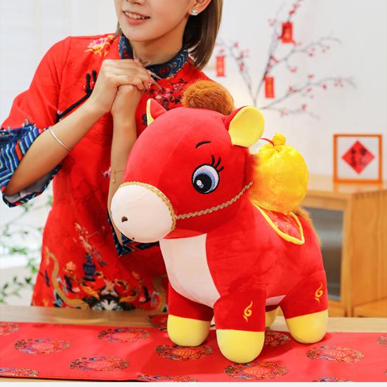 Horse Doll with Fukubukuro Decor Good Luck in Year of The Horse Chinese Style PP Cotton Filling Zodiac Pony Figurine