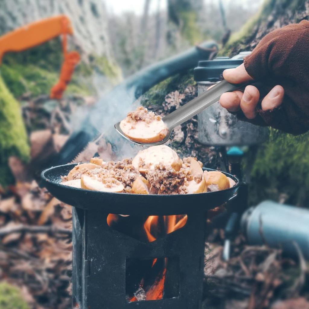 Minatee 4 Pieces Titanium Long Handle Spork and Spoon 8.4 Inch Ultralight Portable Flatware Lightweight Soup Spoon Camping Spork Utensil for Outdoor