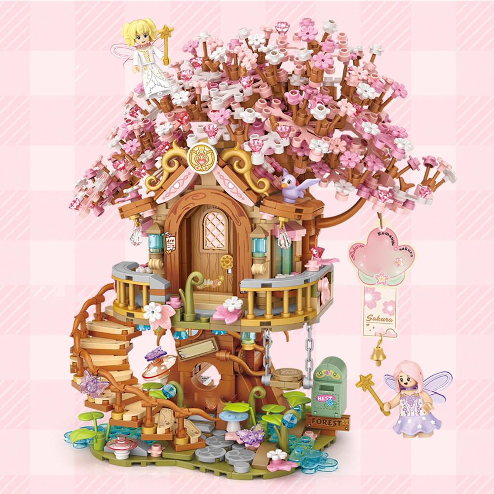1149pcs Cherry Blossom Tree House Building Sets Flower Treehouse Micro Building Blocks Model Gifts For Girl Boys