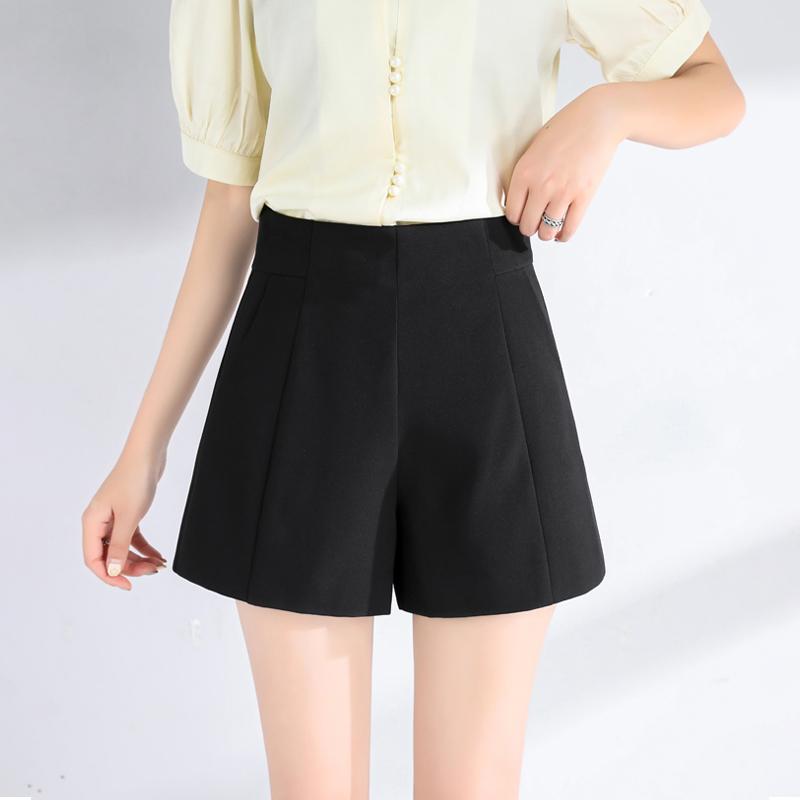 Suit Shorts Women High Waist A-line Shorts Spring Summer Casual Loose Wide Leg Chiffon Shorts Lady Black White