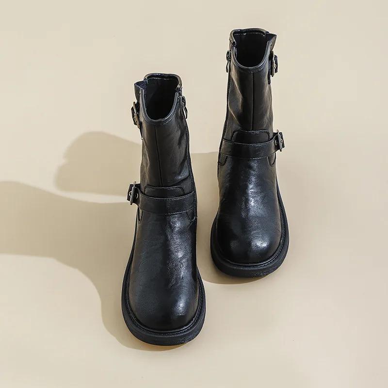 Fashion Retro Cowhide Western Cowboy Platform Boots for Women Designer Soft-soled Women's Shoes Fashion Non-slip Ankle Boots Female