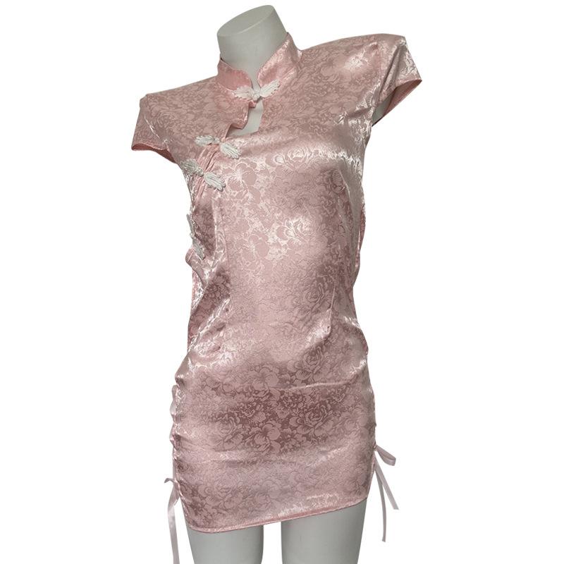 Neues chinesisches Retro-Republik-China-Stil verbessertes Cheongsam Damen sexy Mesh hoher Schlitz Schulter Nacken Kleid Kreuz