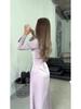 2024 Slim-Fit Sequined Satin Dress: European & American Style, Lace-Up, Long-Sleeved for Spring