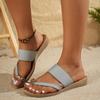 Fashion Casual Metal Decoration Clip Toe Slippers Women 2025 Summer Vintage Soft Sole Beach Shoes Plus Size Low Heels Slip On Sandals