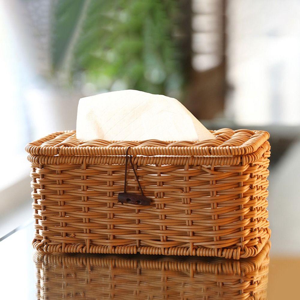 Imitation Rattan Gewebte Taschentuchbox Handgefertigter Taschentuchhalter Papierhülle Organizer Wohnzimmer