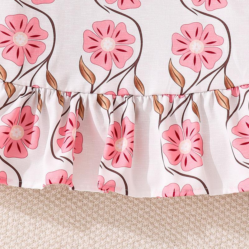 Big Girl's Autumn New Casual Bohemian Vacation Style Floral Print Long Sleeve Dress