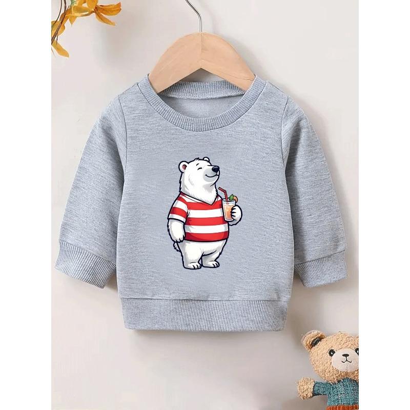 European Sizes Cute Polar Bear Print Pattern 0-3 Years Kids' Comfortable Spring Lightweight Crew Neck Sweatshirt Suitable for Outdoor Wear