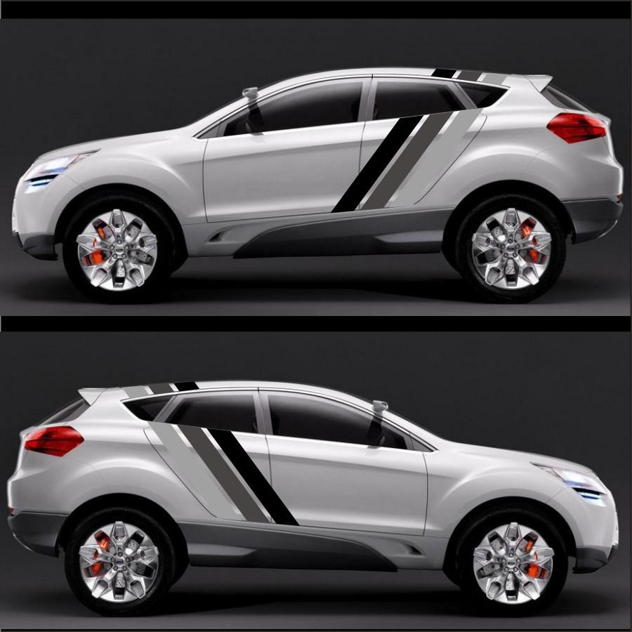Tricolor Lines Customized Vinyl Decal Car Body Door Side Stickers Stripes Racing