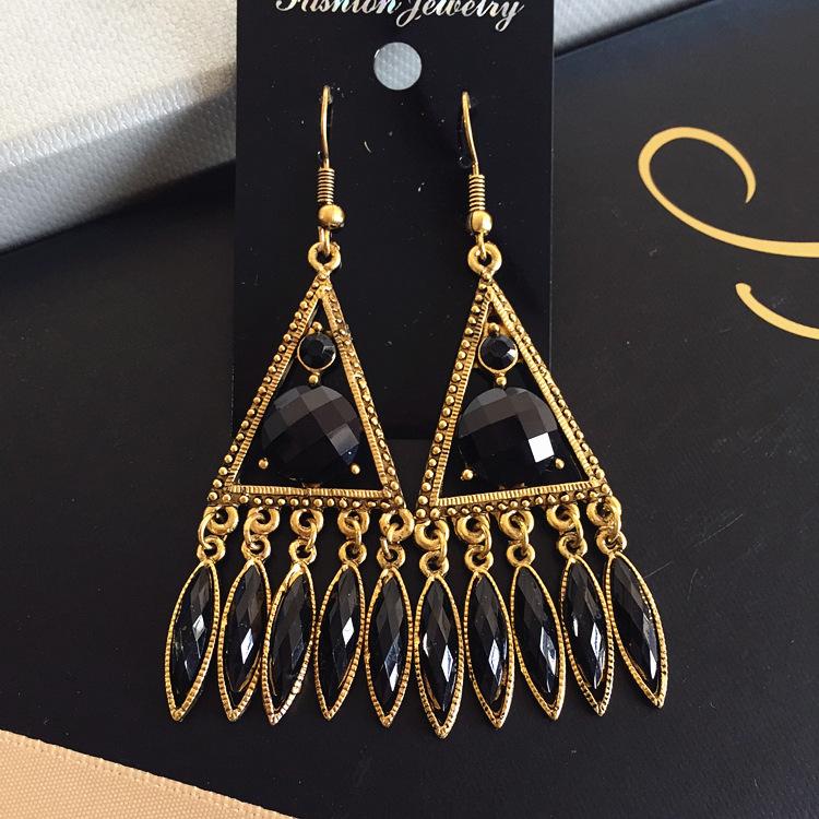 Vintage court gem set earrings long temperament bohemian earrings niche earrings women